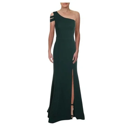 Xscape | Dresses | Xscape Emerald Banded Asymmetric Sleeve Stretch Jersey  Gown 245xd Womens 8 | Poshmark